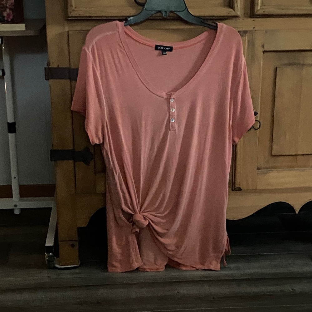 Dear John Coral Button-Front Knot Tee